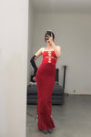 Marc Le Bihan Stretch Pleated Stretch Bandeau Dress or Skirt Collection MLB-25900-HONG Red Long Skirt 25900 25901